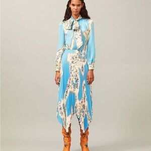 Tory Burch pleated skirt porcelain blue sunburst DMattio 14 NWT runway